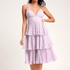 Lulu’s Lavender Ruffled Midi Dress